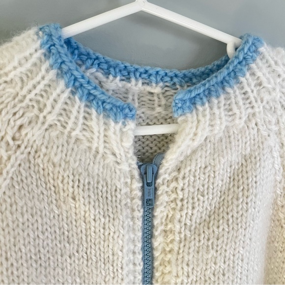 Handmade Knit Blue Bunny Rabbit Zip Up White Sweater Jacket Coat Child 4T 5T - Picture 7 of 13